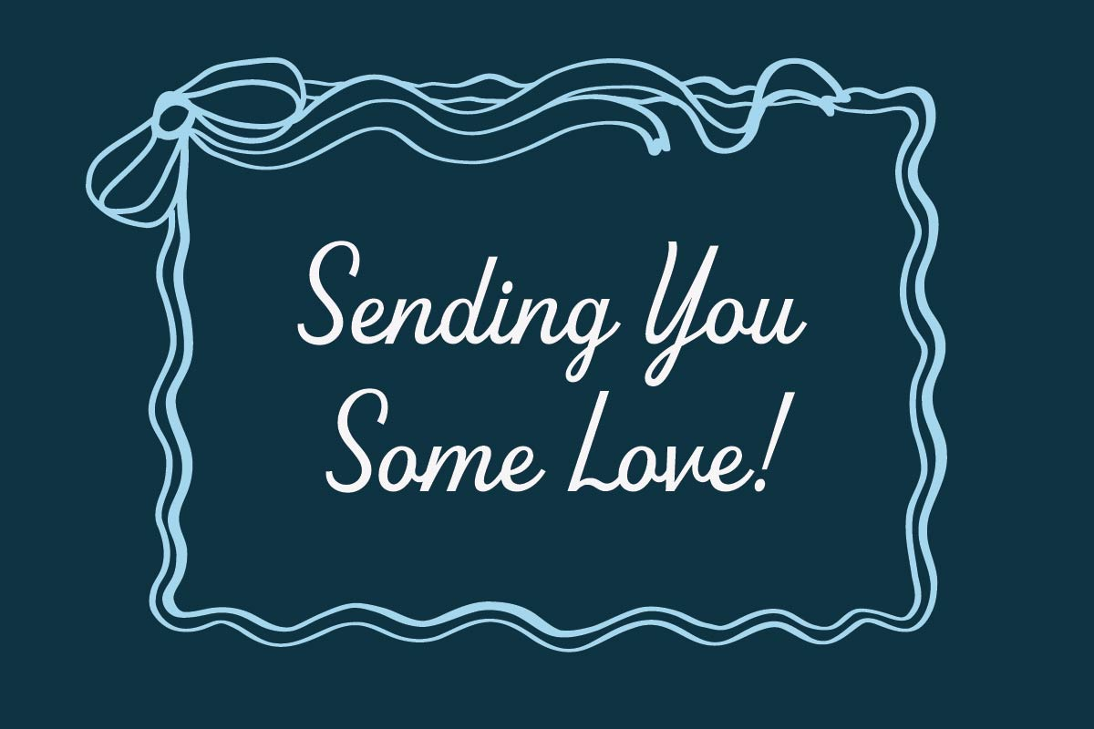 Thinking of you card with gray background and colorful illustrated flowers